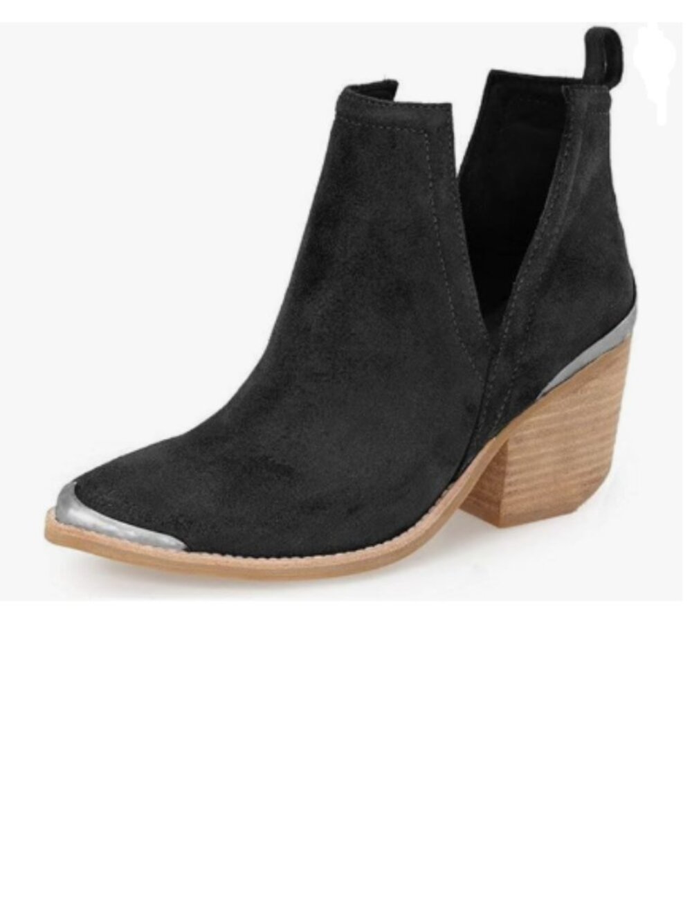 YDN Black Women's Low Heeled Ankle Boots Faux Suede Cutout Metal Toe Shoes